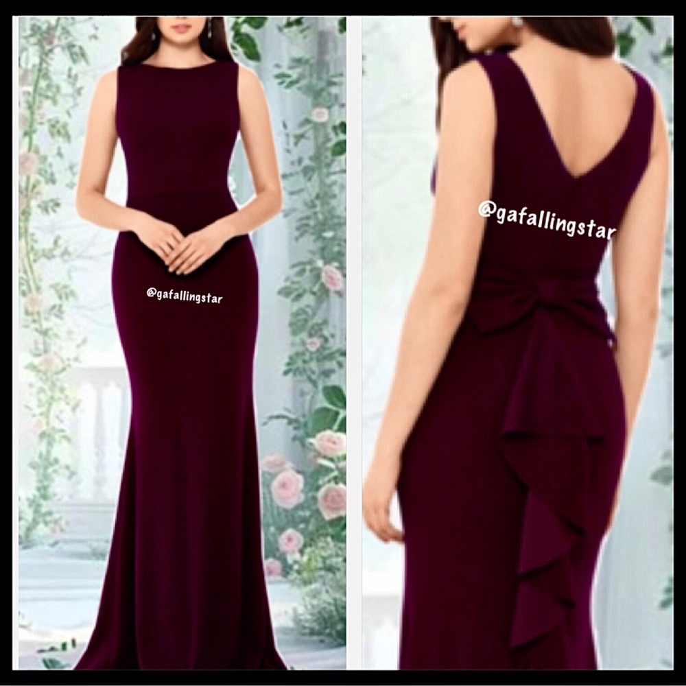 Betsy & Adam Ruffle Back Evening Gown’s